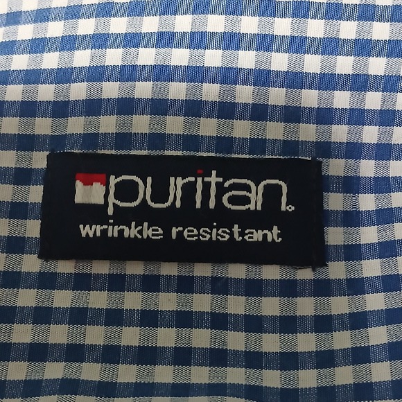 Puritan Mens 2XL Mellow‎ Blue Gingham Button Down Shirt Wrinkle Resistant - Picture 3 of 8